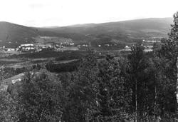 Geilo, Hallingdal. Oversiktsbilde av bygda, skog, åser og fj