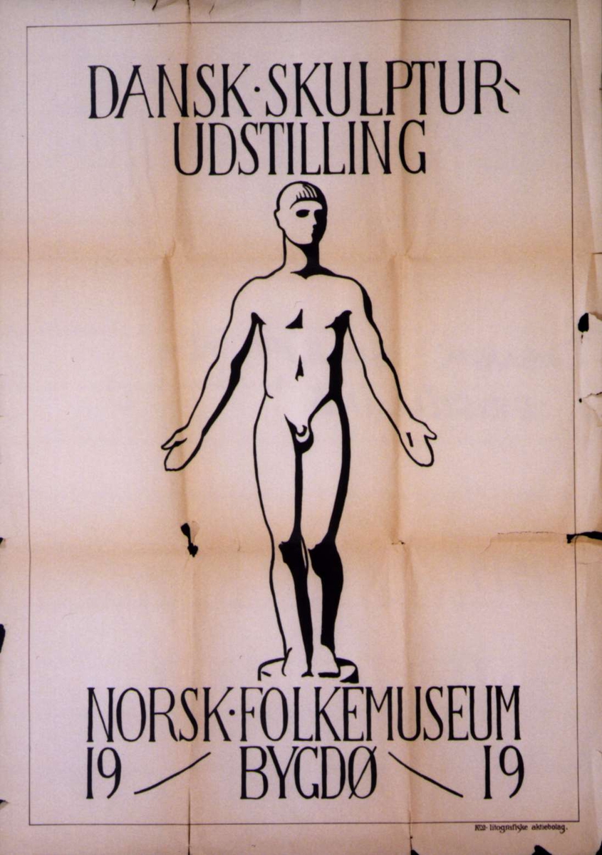 Plakat. Utstillingen "Dansk skulptur-udstilling" på Norks Folkemuseum i 1919.