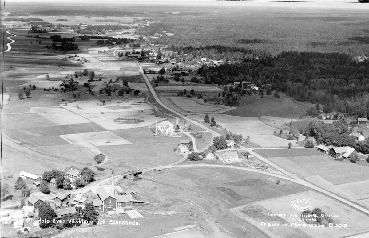 Flygfoto över Väskinge och Stensunda, Ekeby socken, Uppland 1936