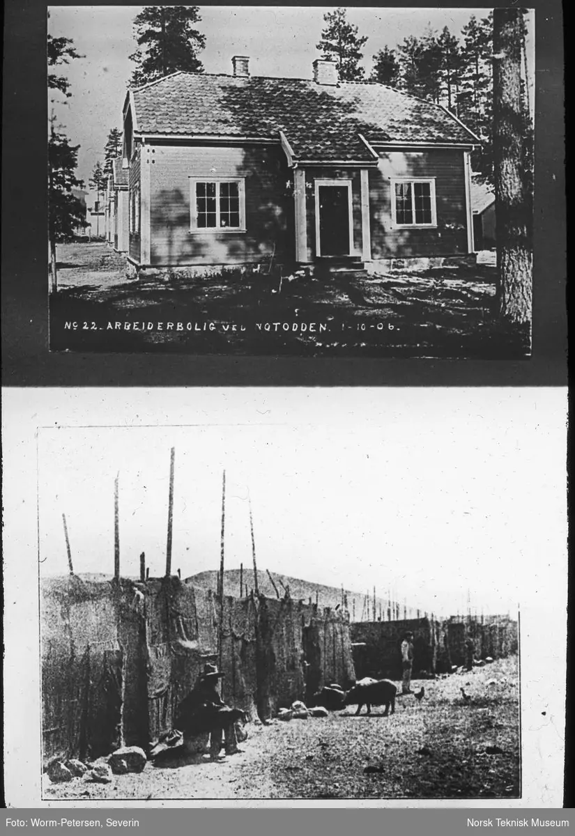 Hydro: Sammenligning mellom velholdte arbeiderboliger i Grønnbyen på Notodden og et slumområde i Tyskland, omkring 1910.