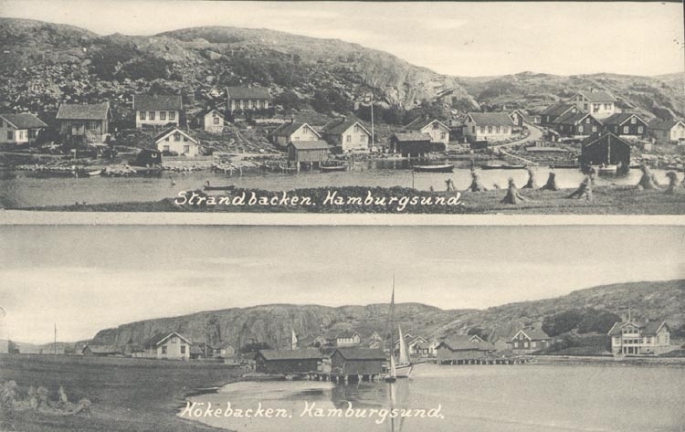 Tryckt text på kortet: "Strandbacken, Hamburgsund".
"Hökebacken, Hamburgsund".