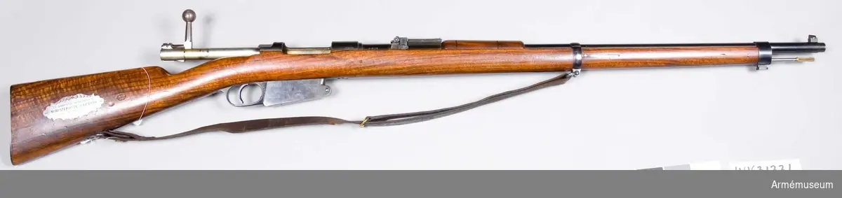 Samhörande nr 31331-3 gevär, bajonett, balja.
Gevär m/1890 (m/1891?), Argentina.
Grupp E II.