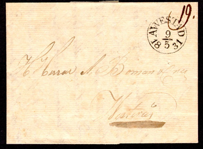 Förfilatelistiskt brev skickat från Avesta till Västerås den 9 maj 1831.

Stämpeltyp: Normalstämpel 6