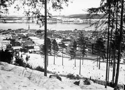 Utsikt over Gjøvik fra Hovde. I forgrunnen på høyre side er 