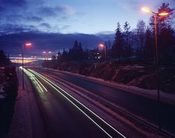 vei, kveldslys, gatebelysning, skog