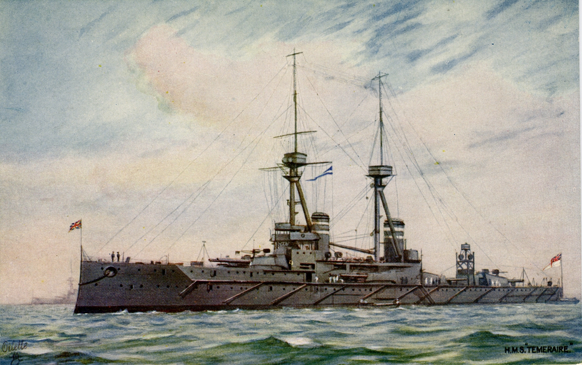 Det brittiska slagskeppet TEMERAIRE. Konstvykort.