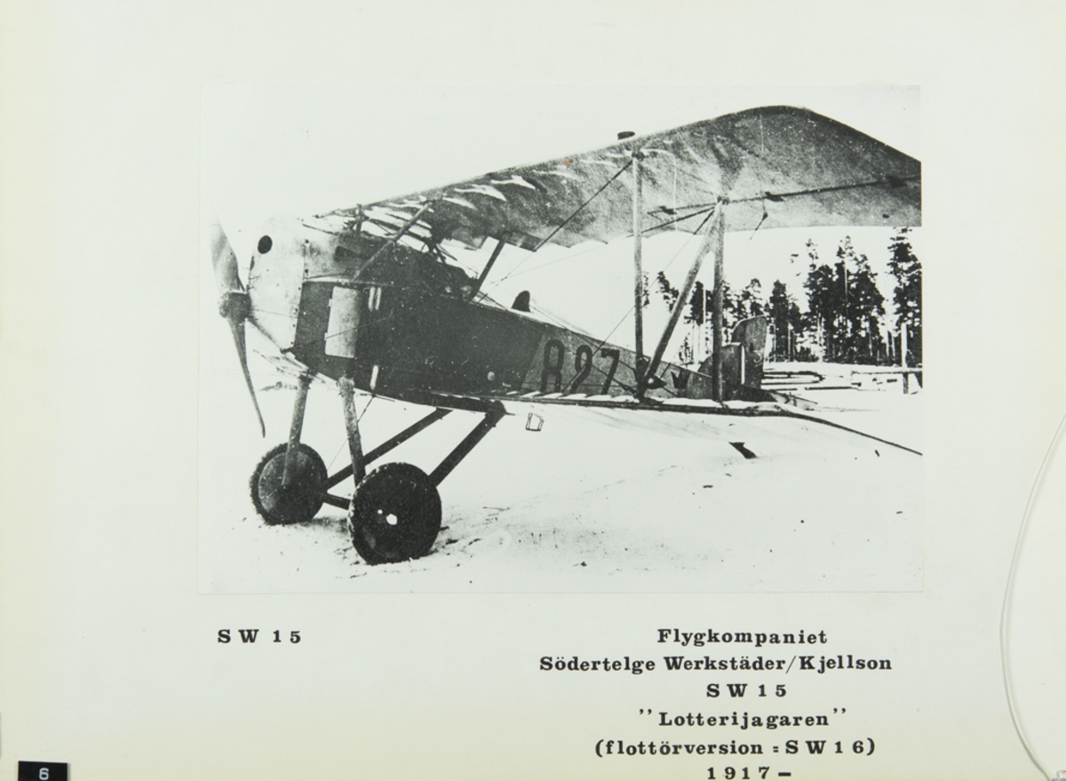 Inglasat foto på SW 15 Flygkompaniet Södertelge Werkstäder/Kjellson SW 15 "Lotterijagaren" (flottörversion = SW 16) 1917-