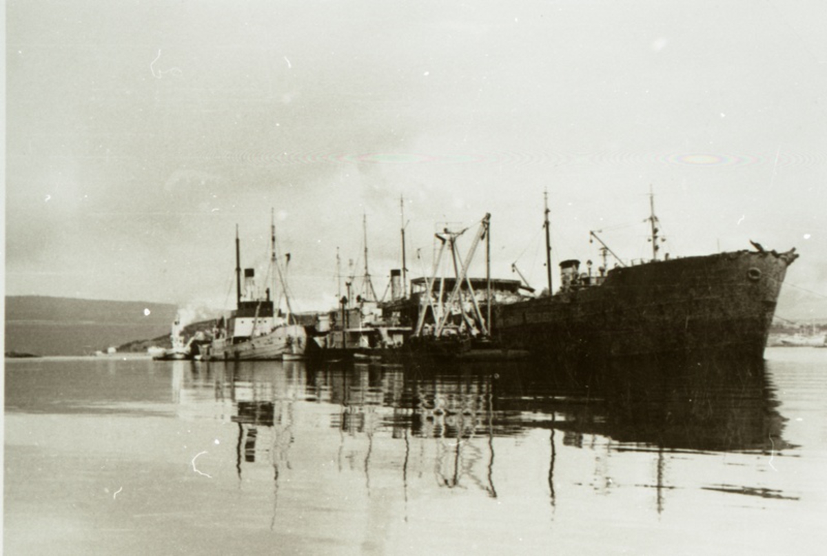 Skipsvrak som taes opp på Narvik havn.