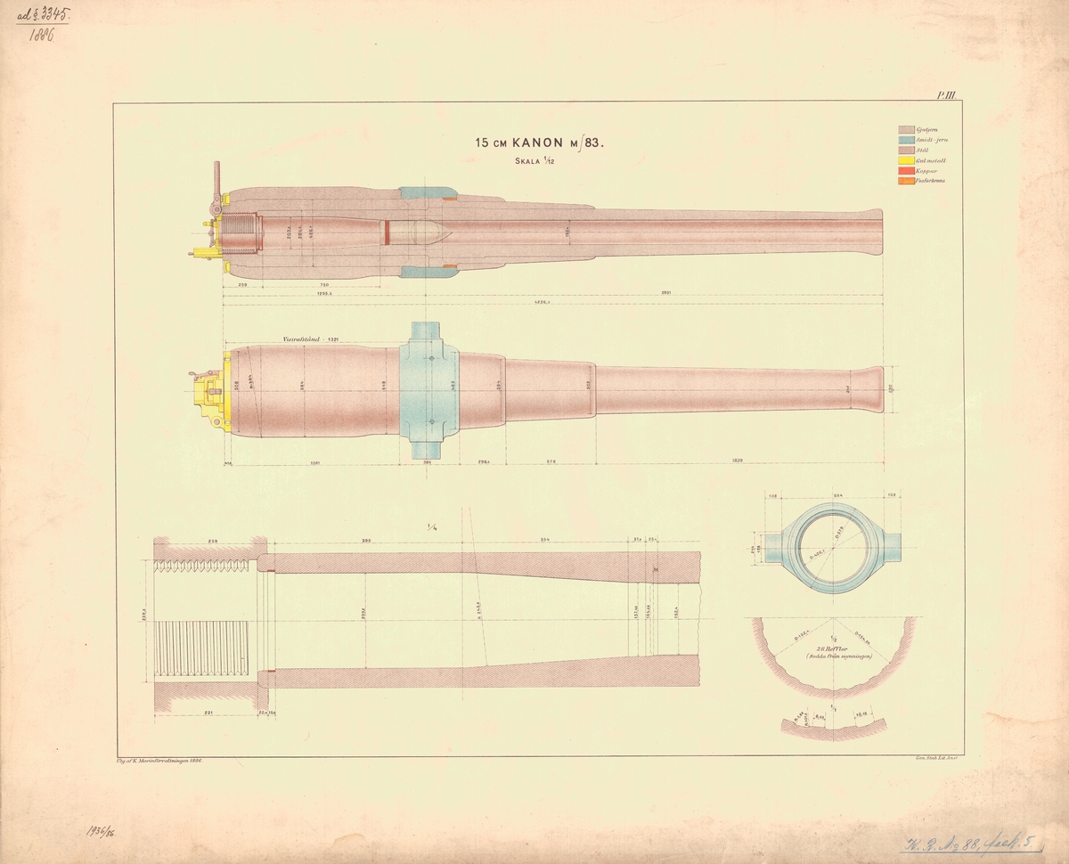 15 cm kanon m/83. Utgiven av Marinförvaltningen 1886