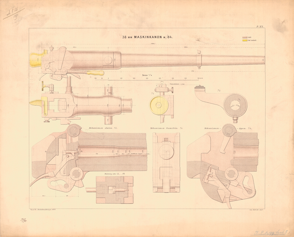 38 mm maskinkanon m/84. Utgiven av Marinförvaltningen 1889