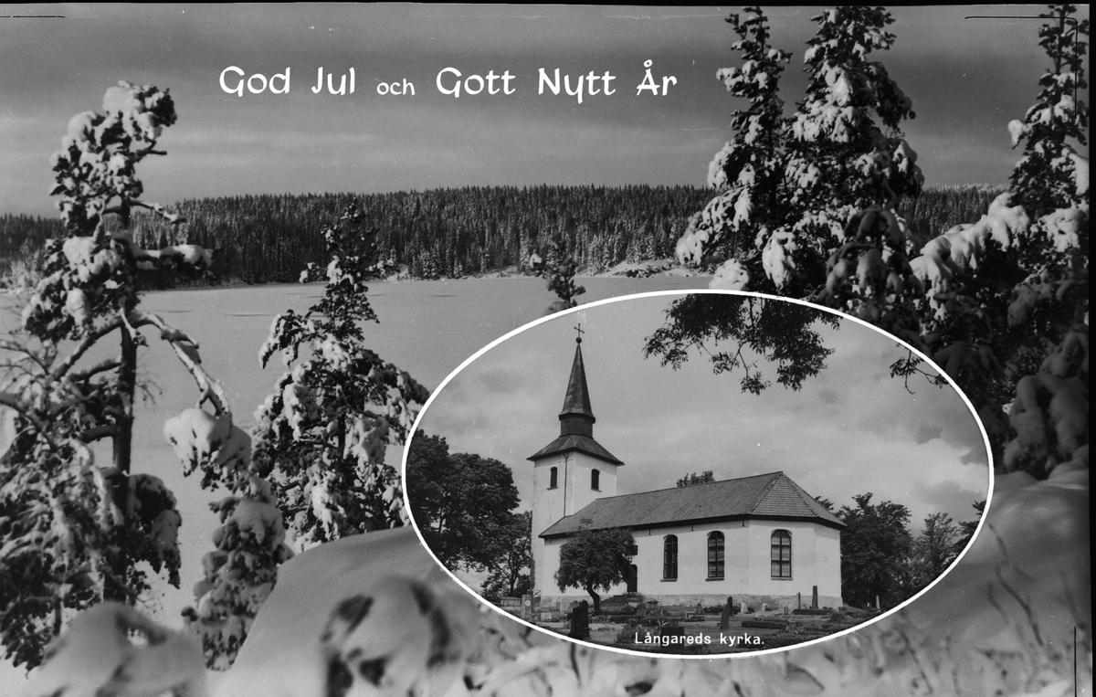 Text på bild:"God jul och Gott Nytt År"Långared  Kyrka
