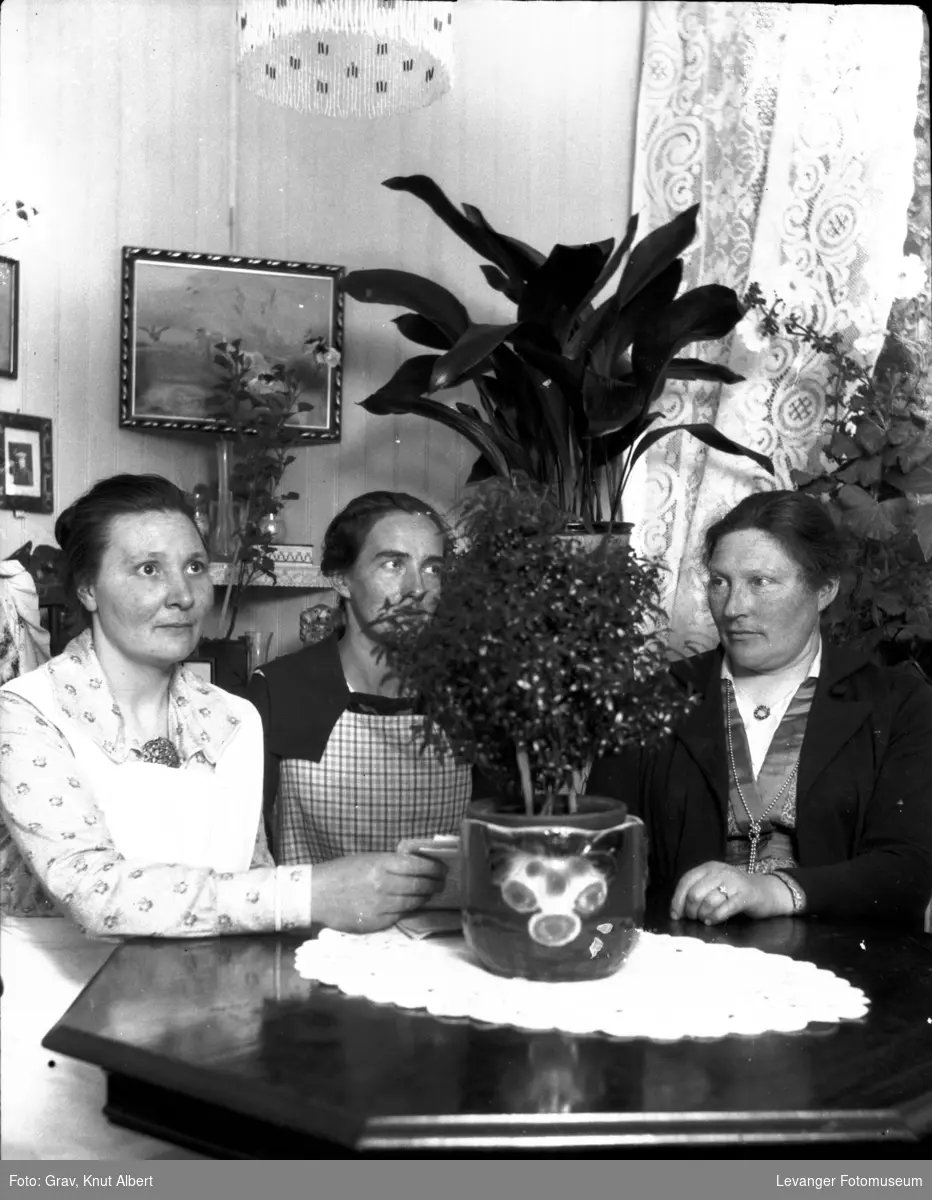 Gruppebilde, tre kvinner ved bord