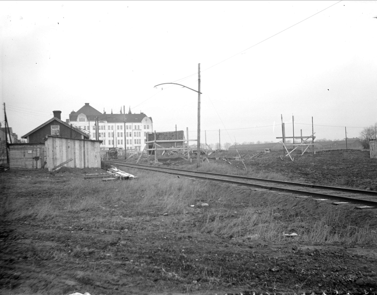 Bostadshus vid Väderkvarnsgatan under uppbyggnad, Uppsala 1930