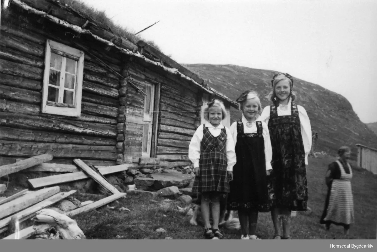 På Resestølen i Hemsedal i 1939
Frå venstre: Ukjend, Karen, Kari og Margit Rese