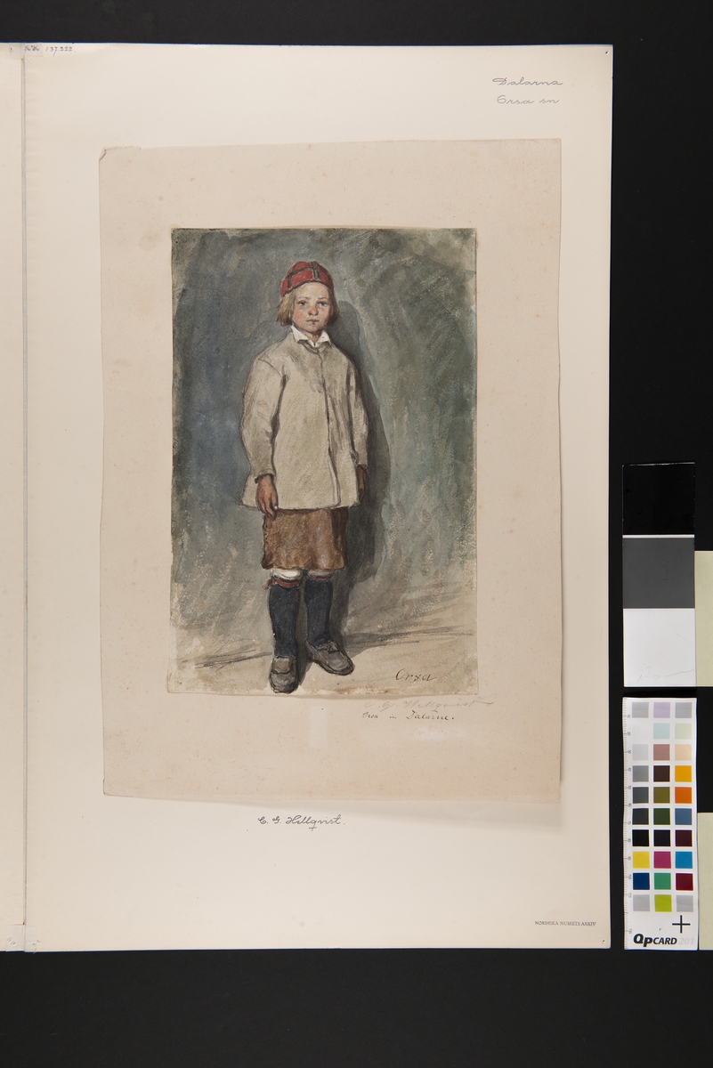 Pojke i vit tröja. Akvarell av C.G Hellqvist