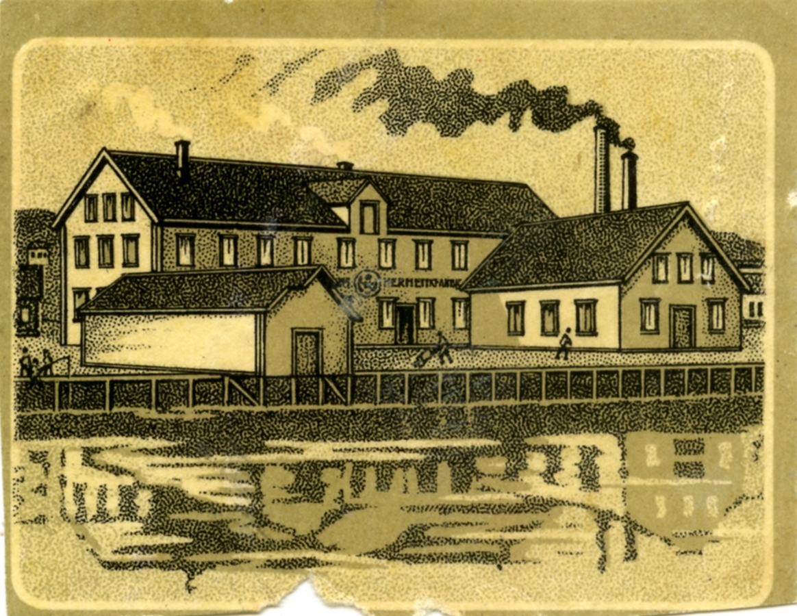 Vesteraalens Hermetikfabrik, Sortland, tegning på et lite merke