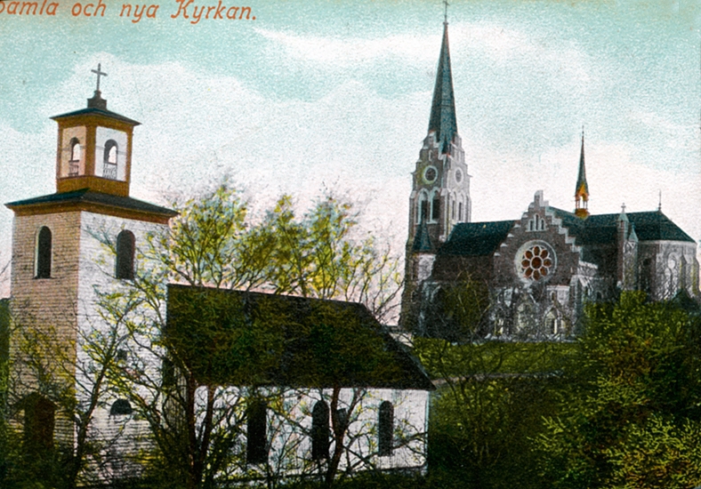 Enligt uppgift på vykortet: "Gamla och nya Kyrkan".