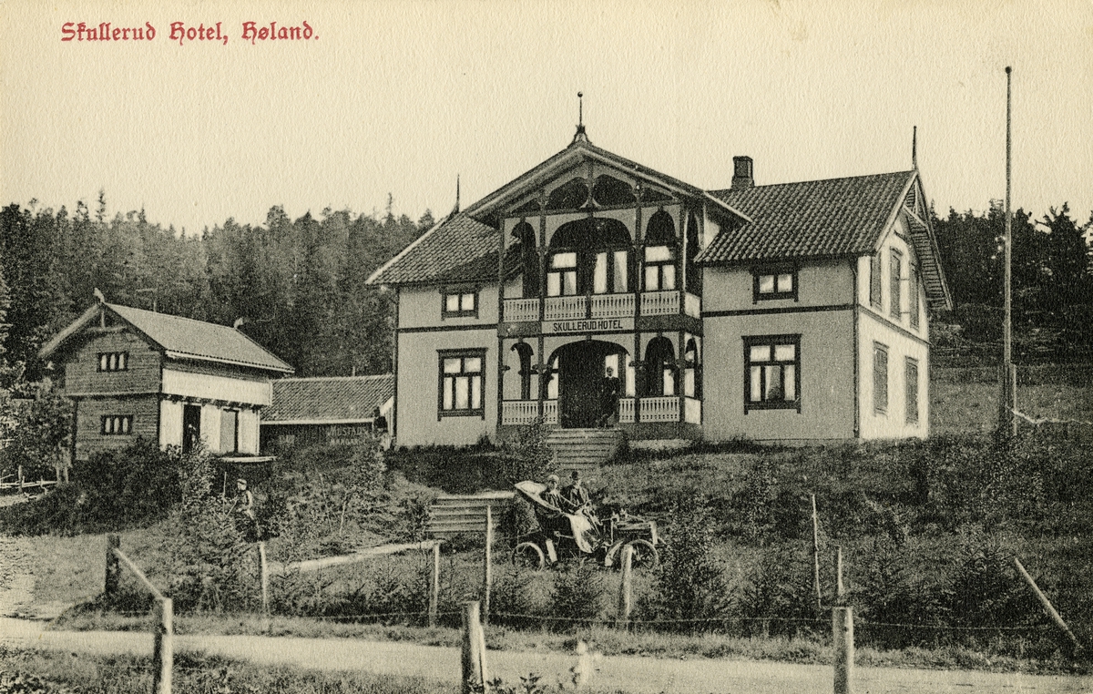 Postkort med teksten: Skullerud hotel, Høland.