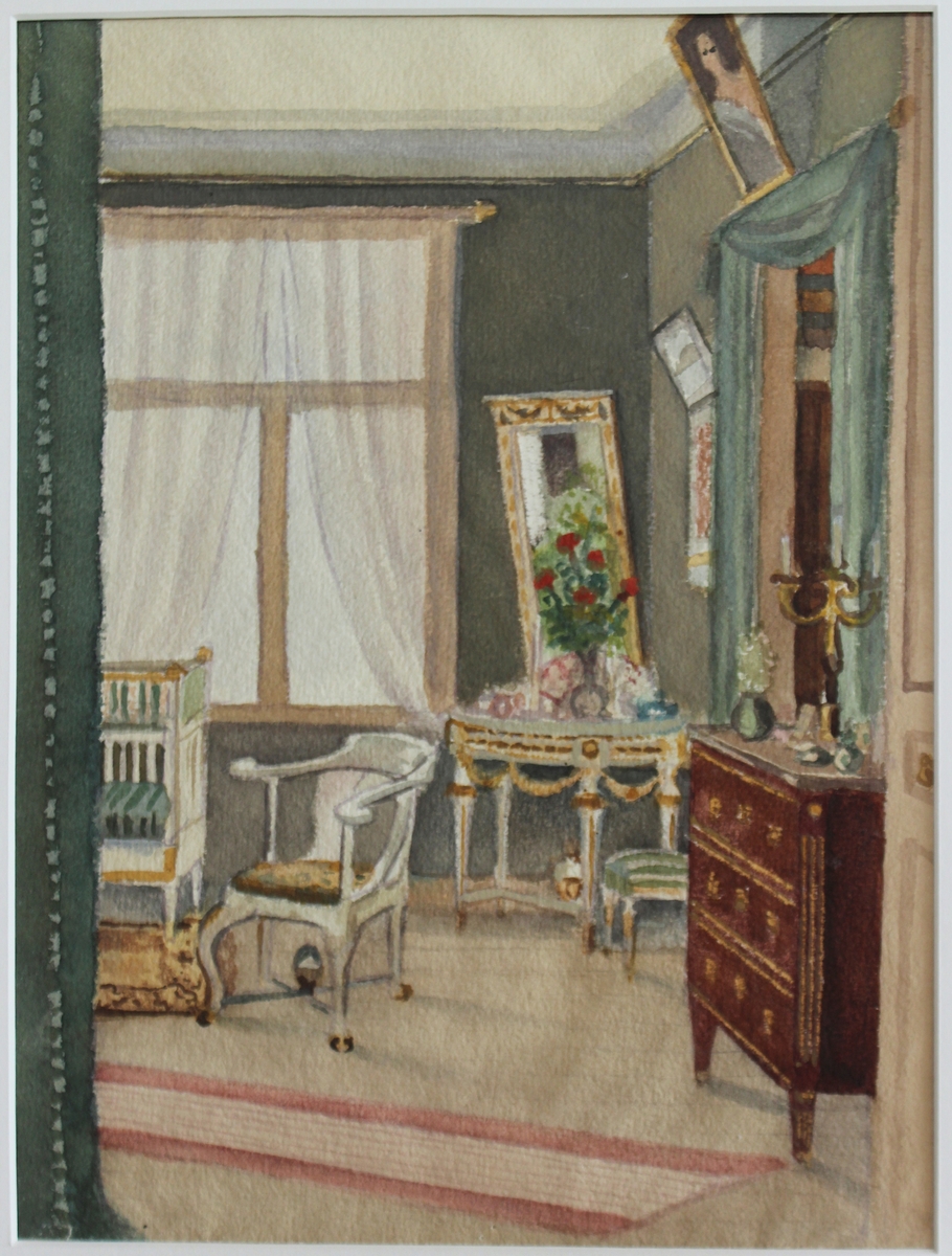 Interiör av salongen i eget hem [Akvarellmålning]