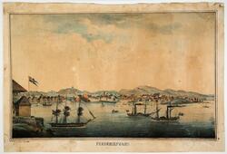 Fredriksværn, prospekt av havn og bebyggelse [Litografi]