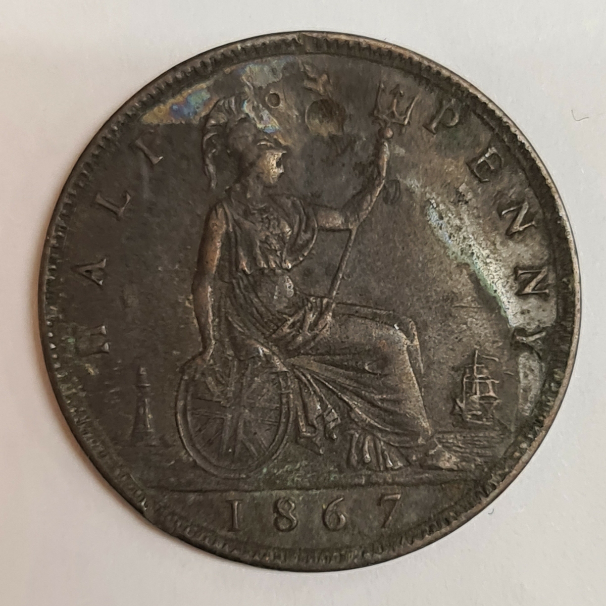 4 mynt från Storbritanien.
½ Penny, 1891
½ Penny, 1888
½ Penny, 1867
½ Penny, 1862