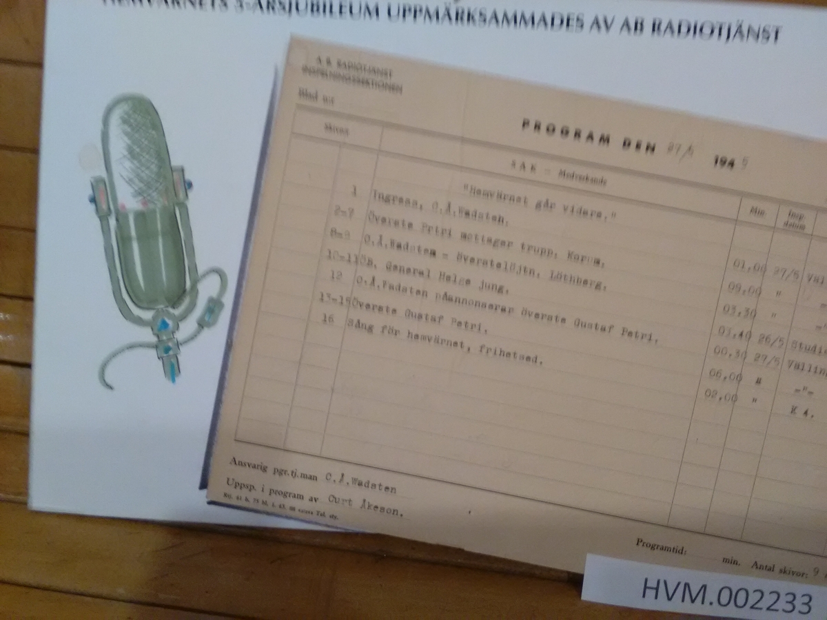 Tavla inspeling Radiotjänst 1945
