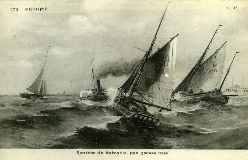 Maleri av fiskebåter og fiskedamper i Atlanterhavet