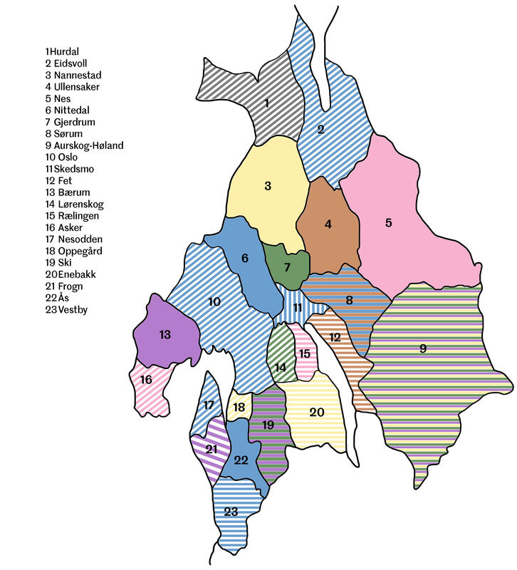 Kommuneinndelingen i Akershus 1966-2019.
