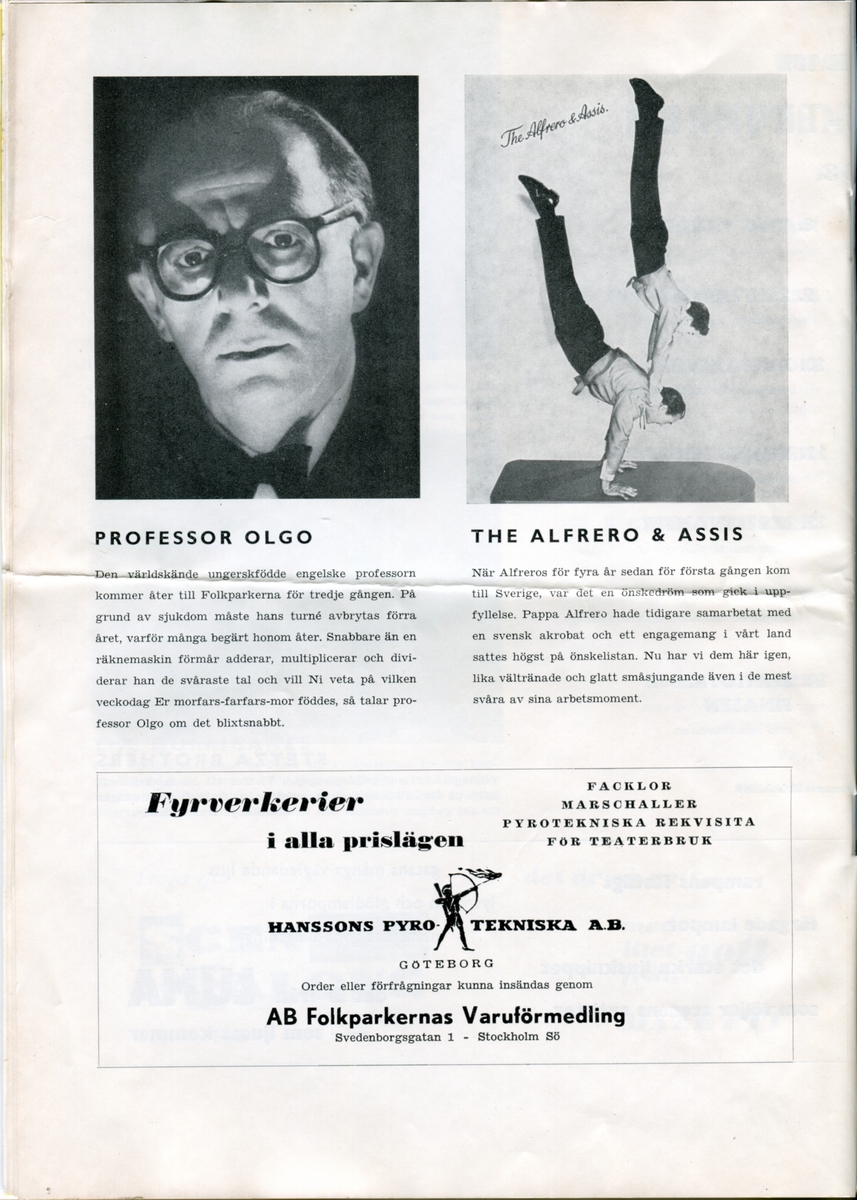 Program för Internationella Artisten - Malmstenstruppens 63:e säsong i Folkparkerna (1963). Innehåller information om föreställningen och reklam.