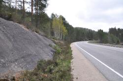 Flommerke  med  tekst hugd inn i fjellet Åmli kommune