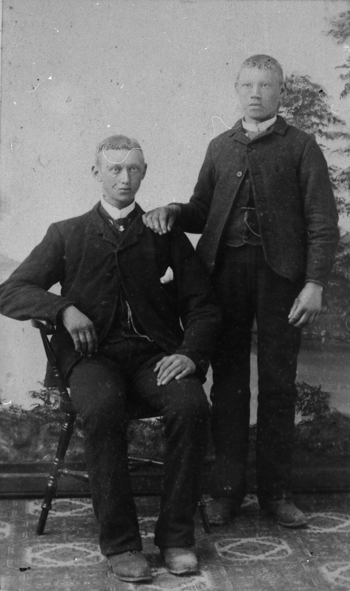 Atelierportrett av to unge menn fra Trollvik i Lenvik ca 1890