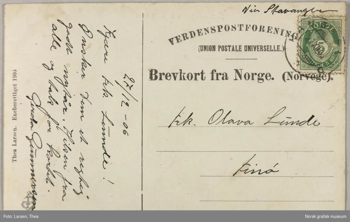 Postkort med bilde av Haraldstøtta i Haugesund.