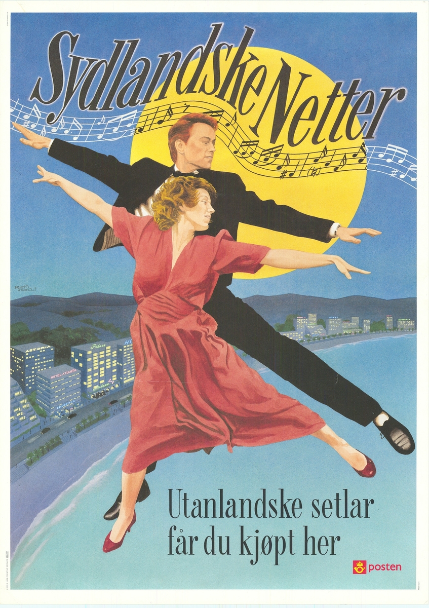 Plakat med et dansende par og tekst