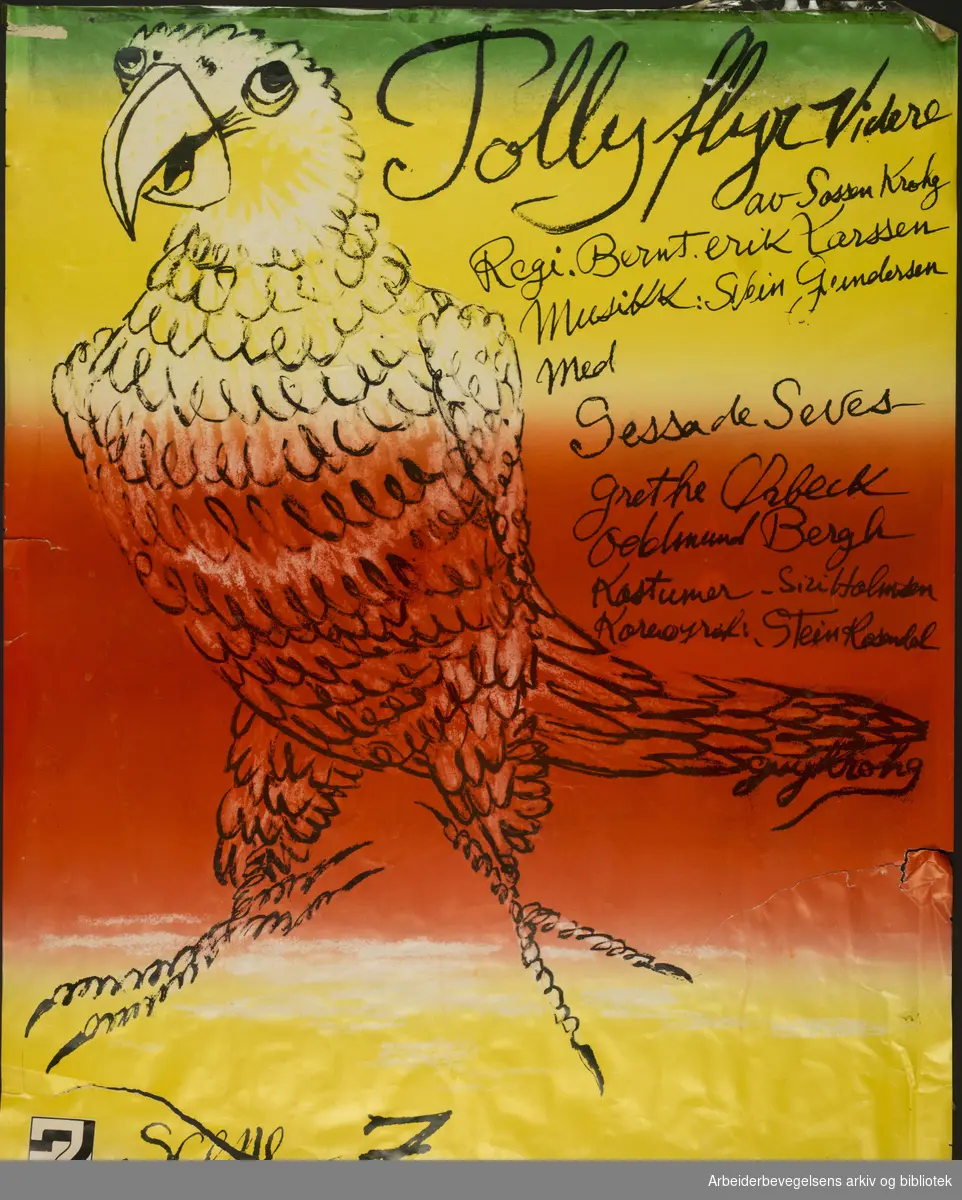 Club 7. Scene 7: "Papegøyen Polly flyr videre" av Sossen Krohg. Plakat laget av Guy Krohg. 1976