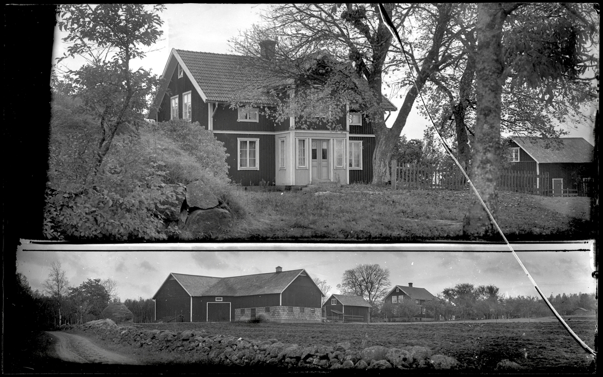 Tvådelad bild av hus och gård