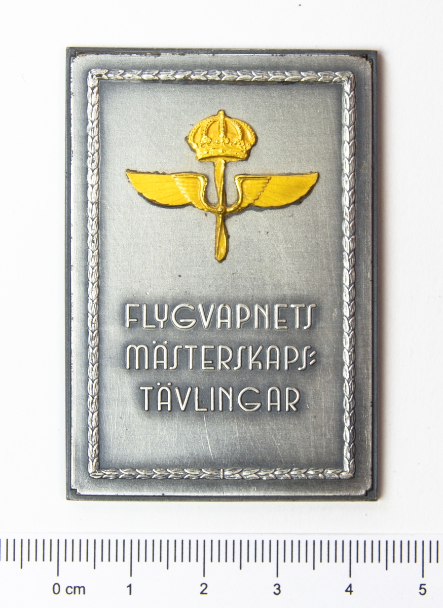 Prisplakett med flygvapnets emblem och texten: Flygvapnets mästerskapstävlingar.