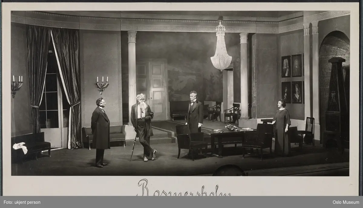 Nationaltheatret, forestilling, scenebilde, "Rosmersholm" av Henrik Ibsen, menn, kvinne, skuespillere