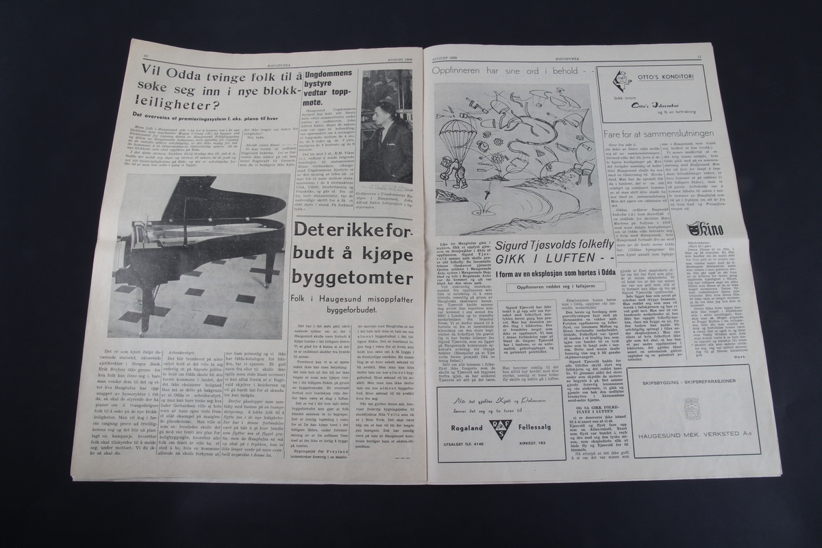 Avis med rektangulær form som inneholder diverse artikler og reklame
