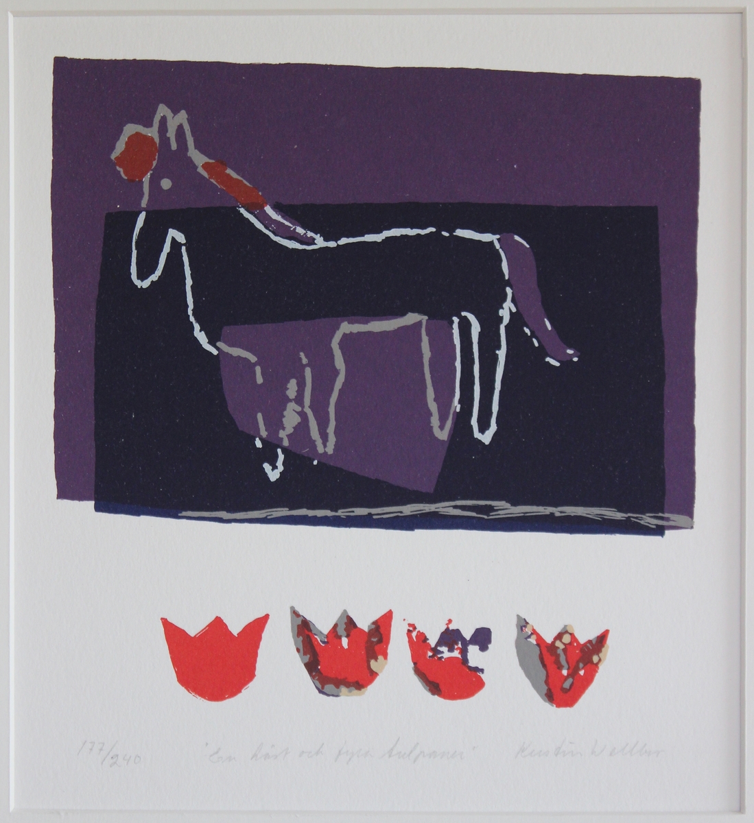 En häst och fyra tulpaner [Serigrafi]