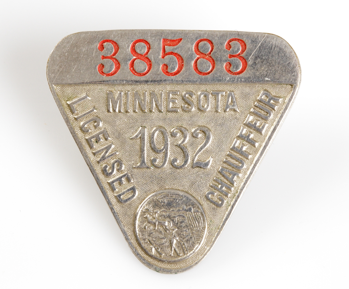 Nålmärke. Chaufförlicens Minnesota år 1932.