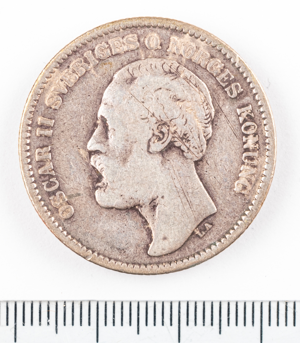 Mynt, Sverige, 2 kronor, 1877.