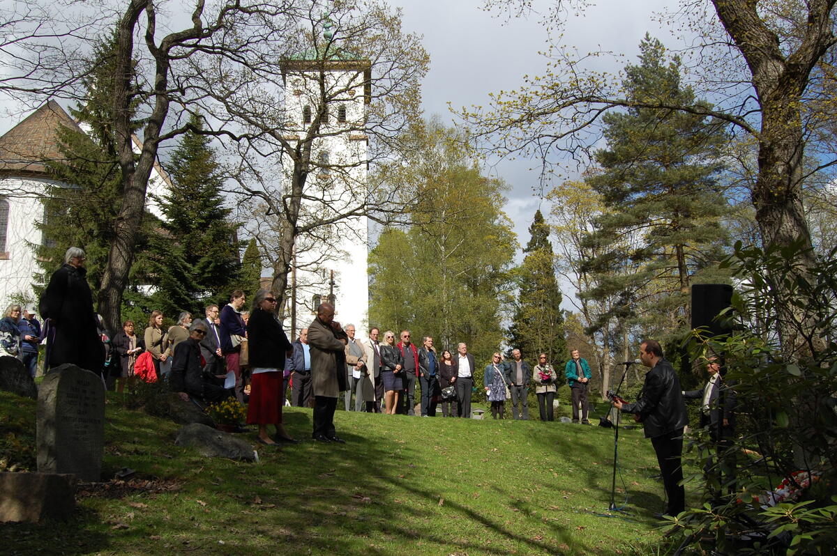 Ceremony at the stone of shame by the Ris church in 2012.