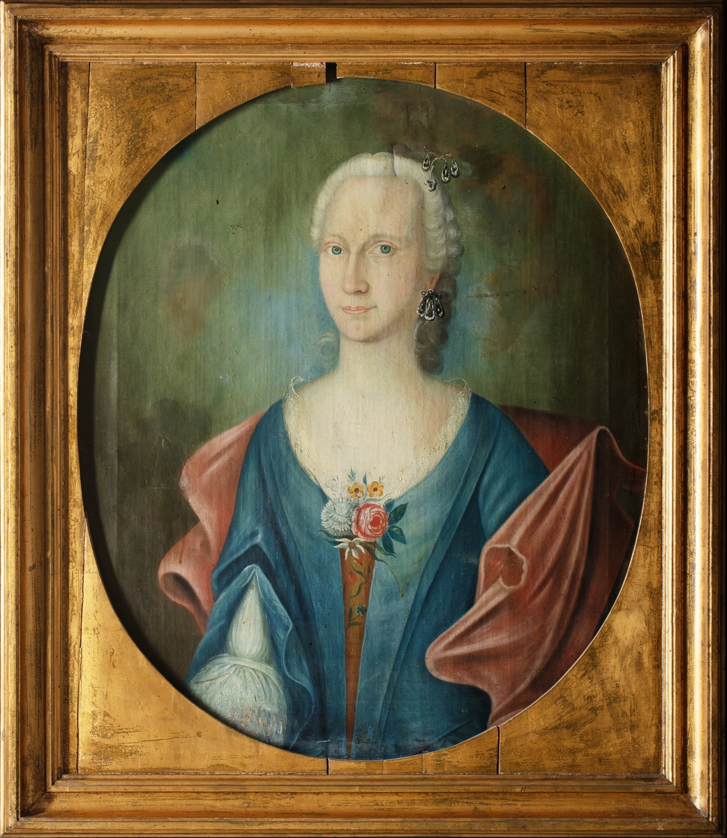 Portrett av Margrethe Sophie Stoud (1729-1775), gift med sogneprest Henning Jacob Kierulf 
(hans andre ekteskap.)