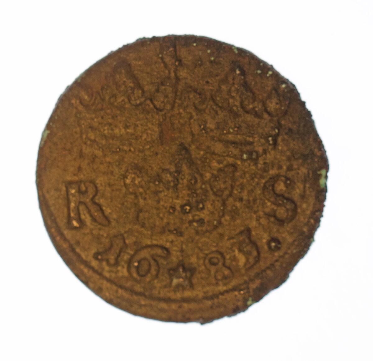 Mynt, 1/6 öre s.m. från Karl XI tid, 1683