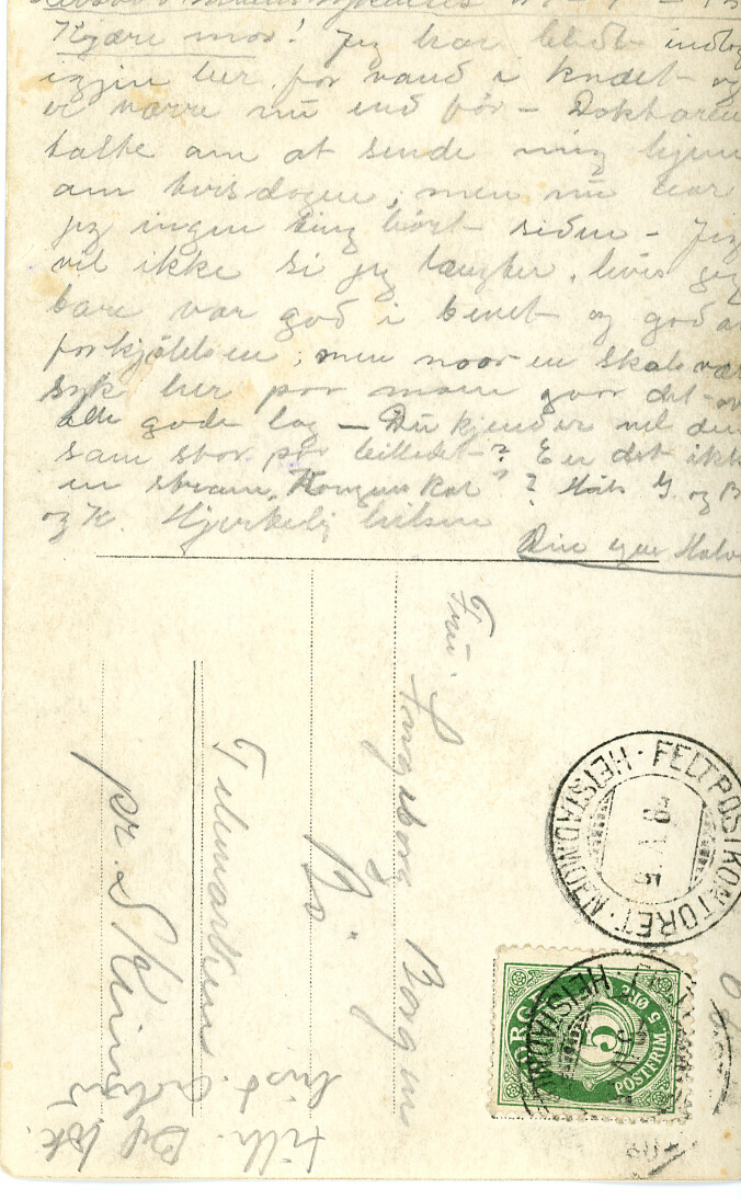 Halvor (Borgen) Brenne som soldat i 1915.  Postkort sendt til mor, Ingeborg Borgen.