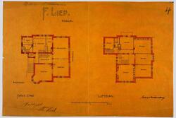 Villa Lied, plan av første etasje og loftet [Plantegning]