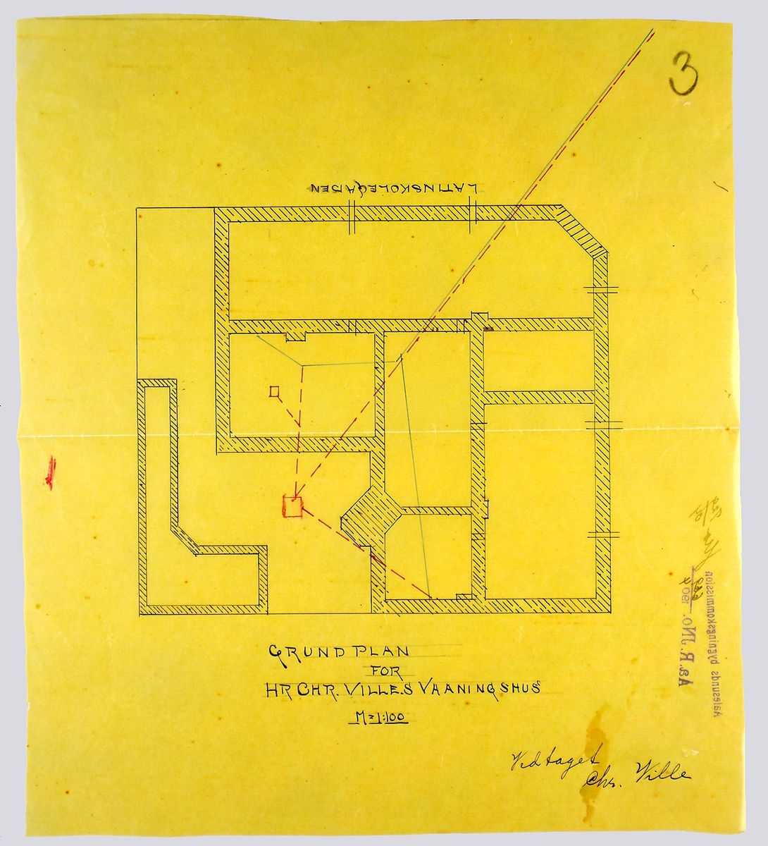 Grundplan for Hr. Chr. Ville's vaaningshus [Plantegning]