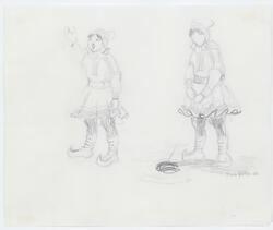 To jenter på isfiske [blyanttegning på papir]