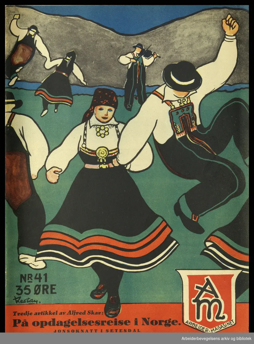 Arbeidermagasinet - Magasinet for alle. Forside. Nr. 41. 1934. Illustrasjon av Bjarne Restan.