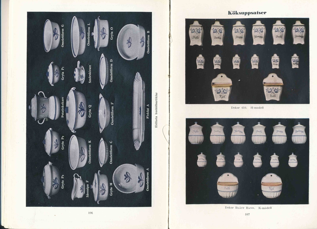 Produktkatalog, priskurant, över 1931 års produktion av keramik vid Aktiebolaget Gefle Porslinsfabrik.